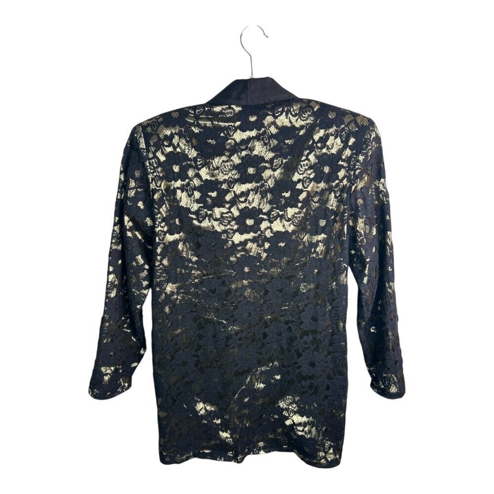 Vtg Laundry (Le) By Shelli Segal Black Gold Foil Blazer Sz S Holiday New Year's - Picture 2 of 9